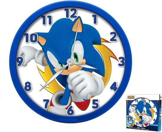 Sonic The Hedgehog Wandklok - 25CM - Blauw - Kunststof - Modern - Kinderen