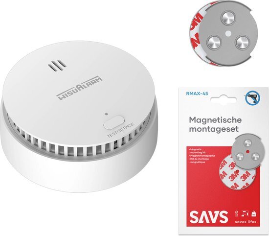 WisuAlarm SA20-A Rookmelder + SAVS® Montageset - 10 jaar batterij - Ook voor keuken en badkamer (duo-sensor)