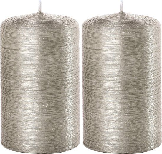 Trend Candles 2x Silver Cylinder Candles 6 x 10 cm - 25 Burning Hours - Scentless - Home Decorations