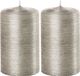 2x Bougies Cylindriques Argentées 6 x 10 cm - 25 Heures de Combustion - Sans Parfum - Décorations d'Intérieur