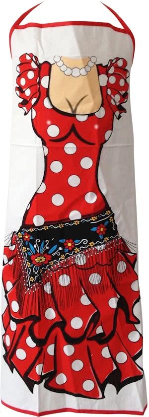 Spaansejurk NL Spaanse schort - Flamenco - keuken schort dames rood - verkleed kleding