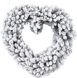 Everlands Kerstkrans - hartvormig - groen/wit - met nepsneeuw - 50 cm