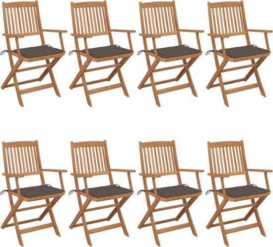 vidaXL Tuinstoelen 8 stuks met kussens massief acaciahout taupe