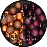 Merkloos / Sans marque Billiet - Vanlaere 40x stuks kleine kunststof kerstballen koper en aubergine paars 3 cm
