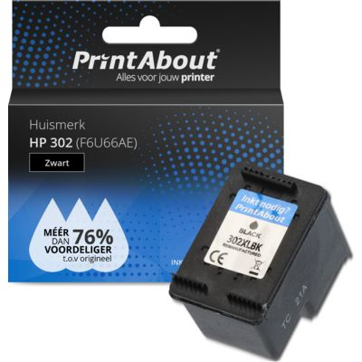 PrintAbout Huismerk HP 302 (F6U66AE) Inktcartridge Zwart