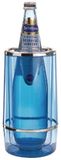 APS Flessenkoeler met chromen rand, transparante, dubbelwandige drankfles-koeler, 11,5 x 11,5 cm, hoogte 23 cm, blauw