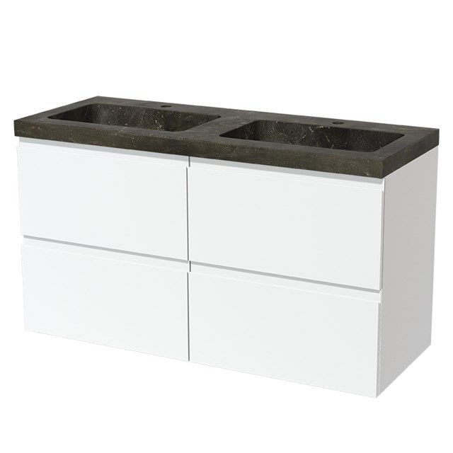Maxaro Badkamermeubel 120cm Modulo Mat Wit 4 Lades Greeploos Wastafel Natuursteen Blue Stone