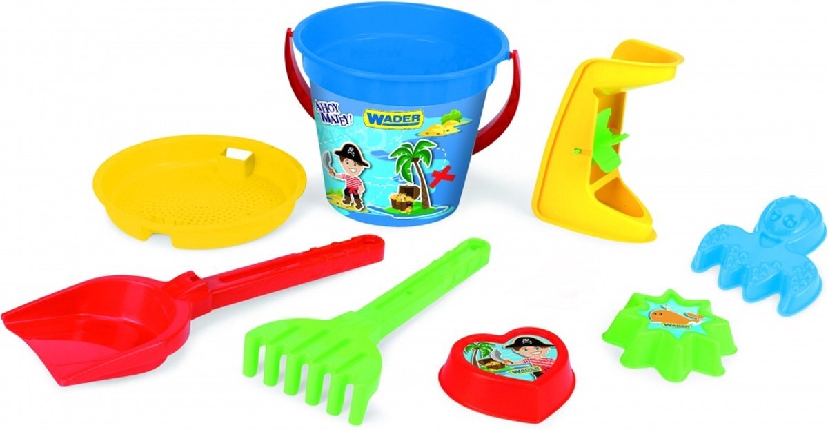 Wader Quality Toys Strandset Met Emmer 14,5 Cm 9-delig Multicolor - Strandspeelgoed - Zandspeelgoed