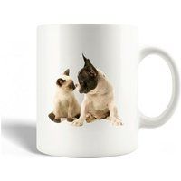 Keramische mok maniacase Pitbull Hond en Siamese Kat Zwart Wit Kattenrassen