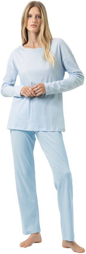 Mey Pyjama Serie Simple Stripes Vrouwen Lange mouw Gestreept Alice Blue 100% Katoen Maat M