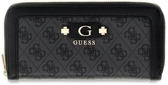 GUESS Lindsey SLG Zip Around Wallet Coal Logo donkergrijs