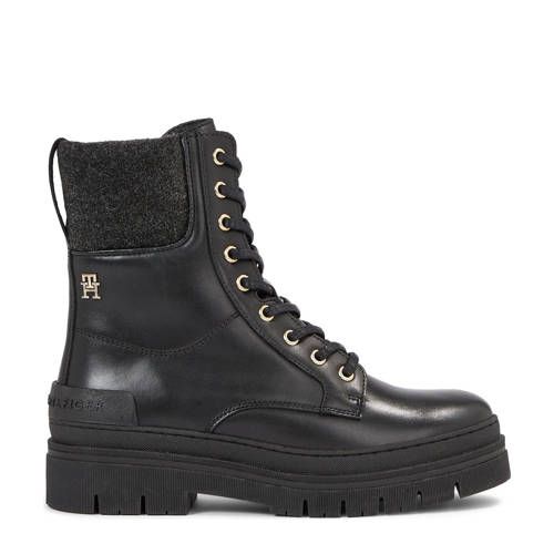 Tommy Hilfiger Leren Veterboots Zwart