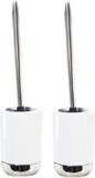 2x pièces porte-brosse WC blanc/argent avec support céramique 42 cm - Porte-brosse WC