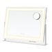 SONGMICS Make-upspiegel met verlichting, 58 x 43 cm, cosmeticaspiegel met 15 ledlampen, met oplaadpoorten, touch-bediening, 3 lichtkleuren, dimbaar, telefoonhouder, mat wit LWM002W02