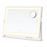 SONGMICS Make-upspiegel met verlichting, 58 x 43 cm, cosmeticaspiegel met 15 ledlampen, met oplaadpoorten, touch-bediening, 3 lichtkleuren, dimbaar, telefoonhouder, mat wit LWM002W02