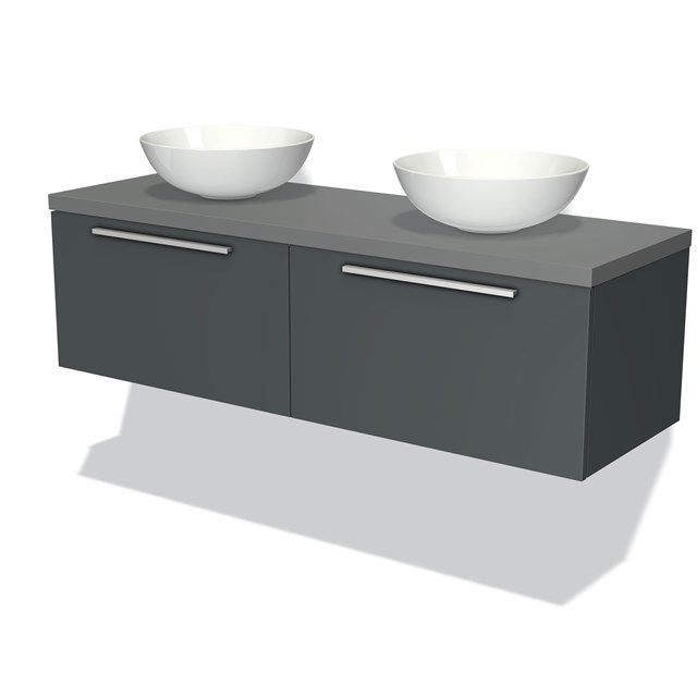 Maxaro Badkamermeubel Modulo Plato 140cm Donkergrijs 2 Lades Vlak Middengrijs Blad