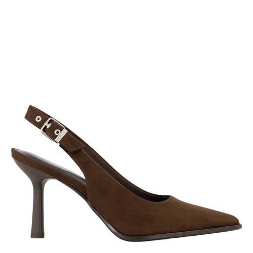 Graceland suèdelook slingback pumps met naaldhak - bruin