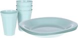 Plasticforte Verjaardag/kinder/camping borden/beker set - 8x stuks - mintgroen - kunststof - onbreekbaar