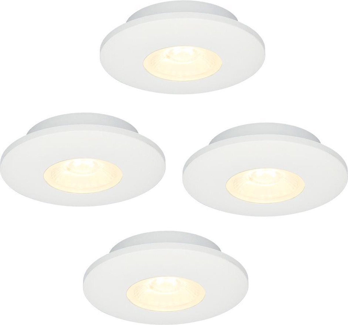 HOFTRONIC 4x Pavo - Platte inbouwspot - LED - Rond zaagmaat 53mm - Wit - Dimbaar - Zeer lage inbouwdiepte 12mm - 3 Watt - 260 lumen - 230V - 2700K Extra warm wit - Plafondspots - Dunne inbouwspot voor badkamer en buiten -