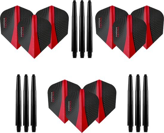 Dragon Darts 9 stuks Harrows Retina â€“ Rood â€“ Darts flights - en 9 stuks - Medium â€“ darts shafts