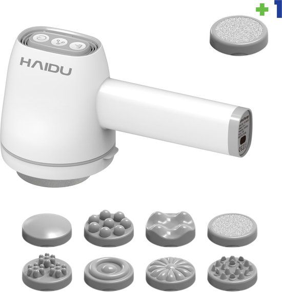 HAIDU Revive Body Massager + 1 Scrub Opzetstuk – Anti Cellulitis Apparaat met Infrarood – Cellulite Massage Apparaat – Lymfedrainageapparaat – Geschikt voor Borst, Schouders, Armen, Buik, Rug en Benen – Draadloos en Oplaadbaar - Wit