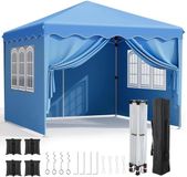 Merkloos Partytent Opvouwbaar - Tuinpaviljoen - Easy Up Partytent - 3x3m - Pop Up Canopy - Zijwanden – Outdoor Winter Gazebo – Verstelbare - Hoogte Poten – Ramen - Draagtas - UV - Bescherming - Blauw