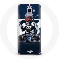 Maniacase Hoesje voor Samsung Galaxy J6 2018 Formule 1 Max Verstappen F1 Coureur Blauw
