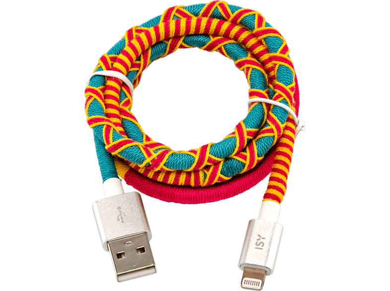 isy USB-kabel - Lightning - 1 m - Oranje/Blauw