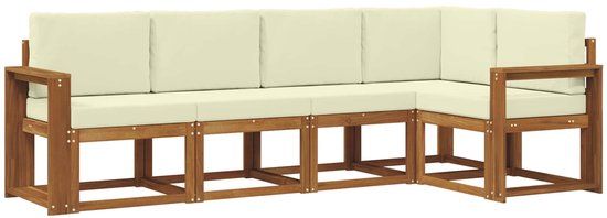 vidaXL - Hoek loungeset - 5 zitplekken - Natuurlijk en crème - Acacia hout