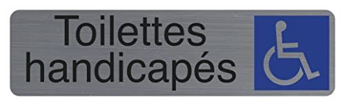 Exacompta - Zelfklevend deurbord - TOILETTES HANDICAPES - 16,5 x 4,4cm - Geborsteld aluminium