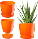 Merkloos Kadax Ronde Kunststof Bloempot met Onderschotel - Oranje, 12 cm