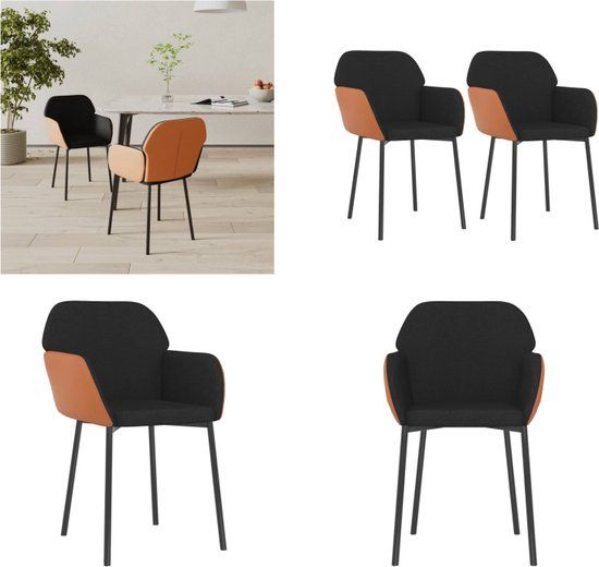 vidaXL Eetkamerstoelen 2 stuks stof en kunstleer zwart
