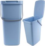 Kadax Afvalemmer, met deksel en handvat, van plastic, vuilnisemmer, voor afvalscheiding, rechthoekig, met klapdeksel, blauw, 20 l