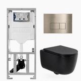 Geberit QeramiQ Dely Swirl Toiletset - 36.3x51.7cm - Geberit UP320 inbouwreservoir - met Burda frame - slim zitting - geborsteld messing bedieningsplaat - rechthoekige knoppen - mat zwart