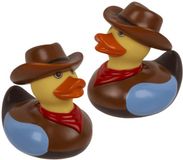 Out of the Blue Badeend Cowboy - 2x stuks - geel / bruin - badspeelgoed / cadeau