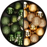 Merkloos / Sans marque Billiet - Vanlaere Kerstballen 34x st - 3 cm - groen en goud - kunststof