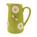XL decoratieve vaas, kannenvaas, bloemenvaas, lentevaas, keramische vaas, tafelvaas, vaas met bijen en magerieten, vaas met bijendecor van keramiek met handvat in kanvorm, in groen, L/B/H 20 x 12 x 19