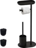Merkloos Relaxdays Toiletbutler - 67 cm - met plankje - 2 reserve borstelkoppen - zwart