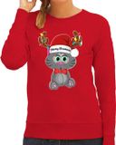 Bellatio Decorations Foute Kersttrui/sweater voor dames - Merry Christmas - rood - kerstpoesje S
