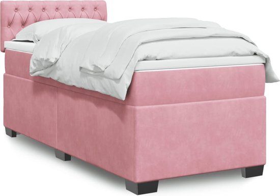vidaXL Boxspring met matras fluweel roze 100x200 cm