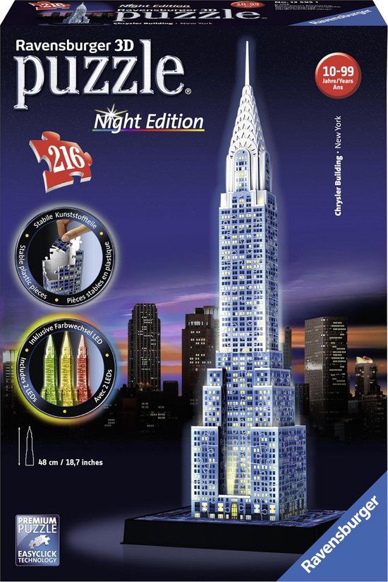 Ravensburger Chrysler Building Night Edition - 3D Puzzel Gebouw - 216 Stukjes