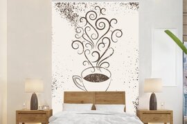 Nr1Wallpaper Behang - Fotobehang Koffie - Retro - Simpel - Wit - Breedte 200 cm x hoogte 300 cm