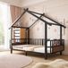 MODENUIT Lit enfant - Forme maison avec design de toit et barrière de sécurité - 90 x 200 cm - Métal - Noir