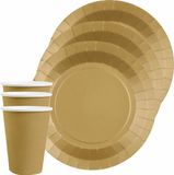 Santex feest/verjaardag servies set - 10x bordjes en bekertjes - goud - karton