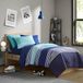 Comfort Spaces Twin Comforter Sets with Sheets - Bed in a Bag 6 Pieces Teen Bedding Sets Twin, Navy/Grey Stripes Bedding, College Twin Bed Set, 2 Side Pockes Bedroom Organizer Navy