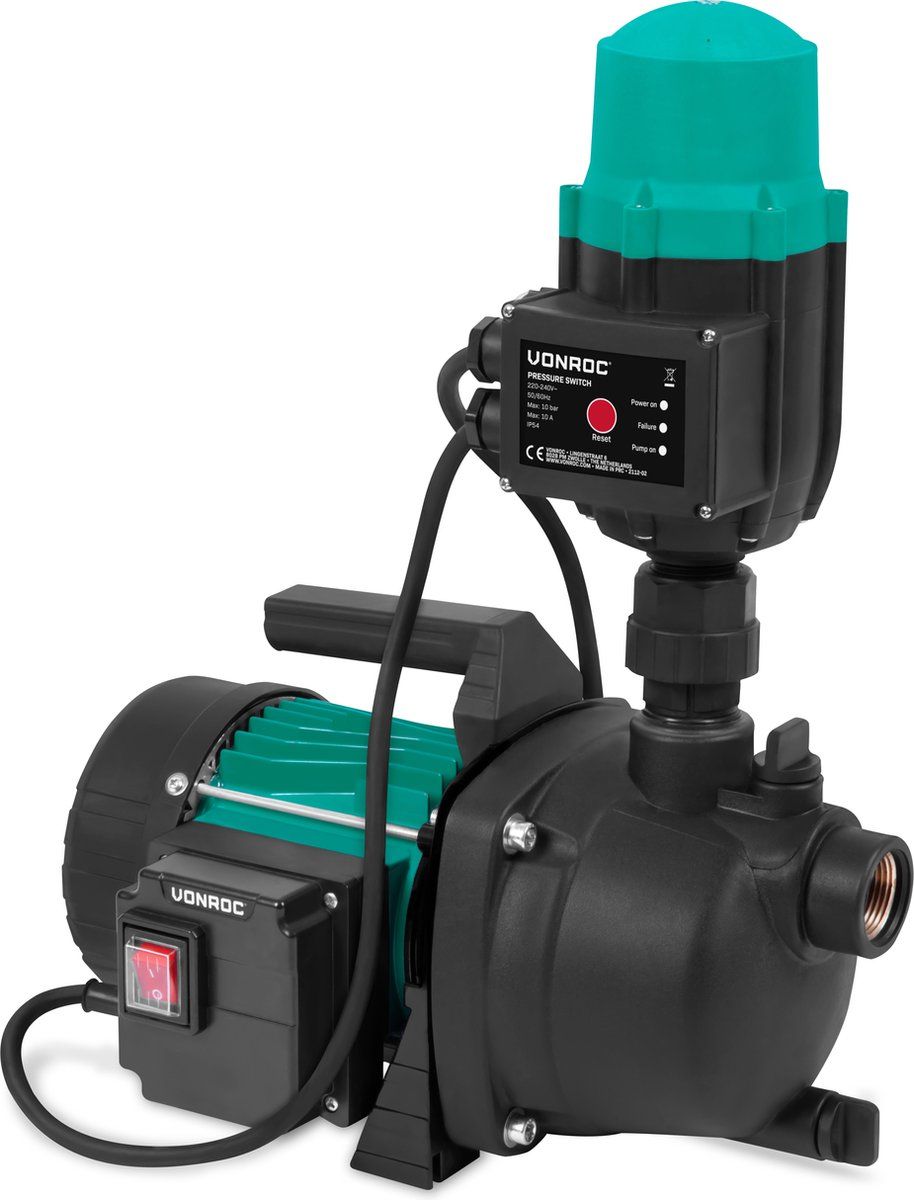 VONROC Hydrofoorpomp / Automatische pomp - 800W - 3300l/h - Met drukschakelaar - Droogloopbeveiliging - Voor besproeien en huishoudwater