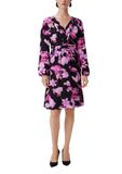 Comma Jurk V-hals Lange Mouw Gebloemd Viscose Fuchsia 36