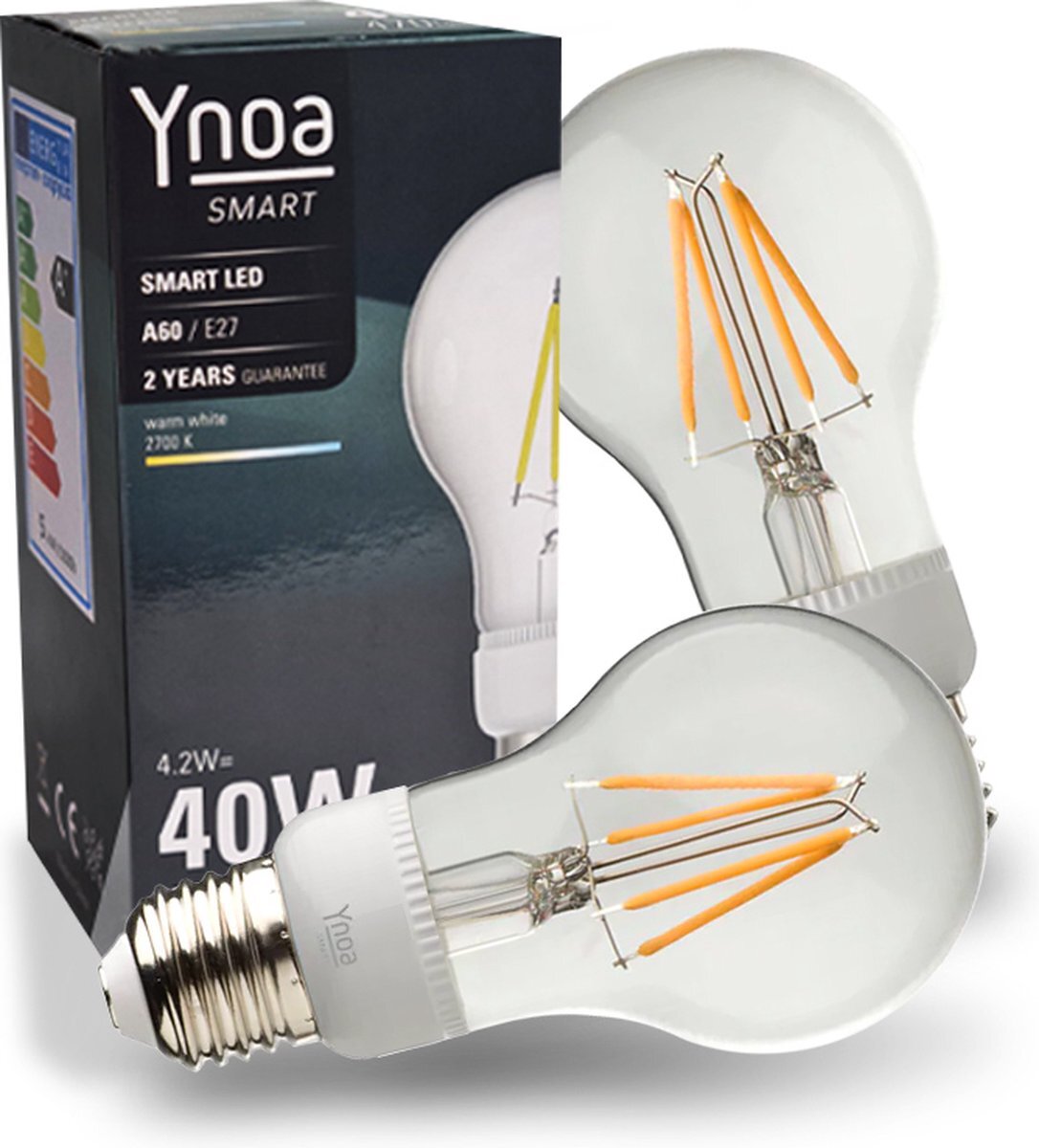 Ynoa Set van 2 Smart lampen Warm White - E27 LED lamp - Zigbee 3.0 - Filament lamp - 2700K - Dimbaar - Werkt met o.a. Philips Hue en Homey