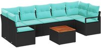 vidaXL Tuinbankenset 8-delig Zwart Polyrattan