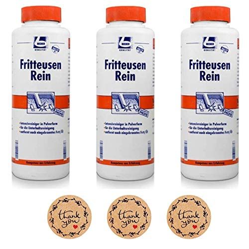 DR. BECHER Lot de 3 nettoyants pour friteuses en poudre de 1 kg | Nettoyant intensif en poudre pour un nettoyage puissant des friteuses professionnelles | Avec autocollant Thank You gratuit